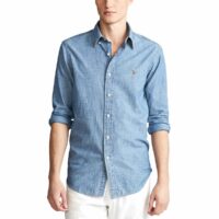 Chemise slim en chambray Bleu Clair - Bleu Indigo Polo Ralph Lauren