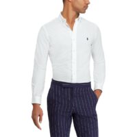 Chemise slim en popeline stretch Blanc - Bleu Marine - Bleu Polo Ralph Lauren