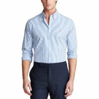 Chemise slim en popeline stretch à rayures Blanc/Bleu Ciel Polo Ralph Lauren