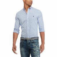 Chemise slim en popeline stretch à rayures Bleu-Blanc Polo Ralph Lauren