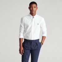 Chemise slim en popeline toucher peau de pêche Bleu Marine - Blanc Polo Ralph Lauren