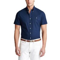 Chemisette slim en popeline de coton Blanc - Bleu Marine Polo Ralph Lauren