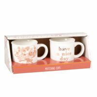 Coffret 2 tasses en grès blanc et doré imprimé vieux rose Maisons du Monde