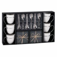 Coffret 6 tasses à café en porcelaine avec soucoupes + cuillères Maisons du Monde