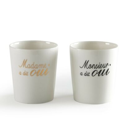 Coffret de 2 tasses porcelaine "Mariage" MARRYME Blanc Imprimé LA REDOUTE INTERIEURS