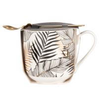 Coffret mug en porcelaine imprimé et cuillère en métal doré Maisons du Monde