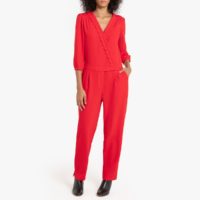 Combi-pantalon manches 3/4 col V festonné Rouge Naf Naf