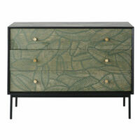 Commode 3 tiroirs en manguier noir sculpté motifs feuilles Manaos Maisons du Monde