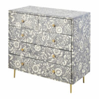 Commode 3 tiroirs gris motif floral Gabriella Maisons du Monde