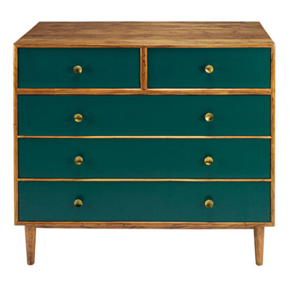 Commode 5 tiroirs en acacia massif vert Ikat Maisons du Monde