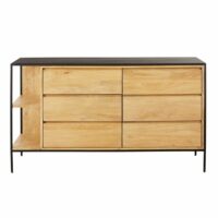 Commode double 6 tiroirs 1 étagère en métal noir et manguier massif Wayampi Maisons du Monde