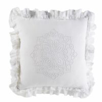 Coussin à volants en coton blanc brodé 45x45 Maisons du Monde