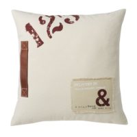 Coussin en coton beige imprimé et cuir de buffle marron 45x45 Maisons du Monde