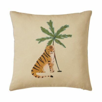 Coussin en coton beige imprimé tigre et palmier 40x40 Maisons du Monde