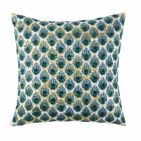 Coussin en coton beige motifs graphiques verts et dorés 45x45 Maisons du Monde