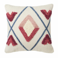 Coussin en coton écru motifs tuftés roses et bleus 45x45 Maisons du Monde