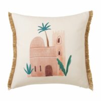 Coussin en coton rose imprimé et jute doré 40x40 Maisons du Monde