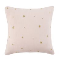 Coussin en coton rose imprimé étoiles dorées 35x35 Maisons du Monde