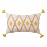 Coussin en coton tufté motifs graphiques à pompons 30x50 Maisons du Monde