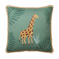 Coussin en coton vert imprimé girafe et jute 40x40 Maisons du Monde