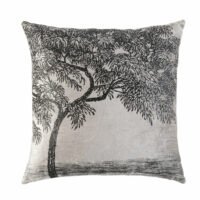 Coussin en velours gris imprimé arbre noir 45x45 Maisons du Monde