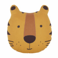 Coussin tigre en coton jaune moutarde