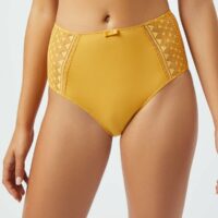 Culotte taille haute en microfibre et dentelle OVE  - Jaune - Femme - Etam