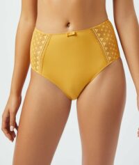 Culotte taille haute en microfibre et dentelle OVE  - Jaune - Femme - Etam