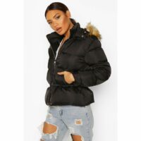 Doudoune  court   capuche Noir BOOHOO