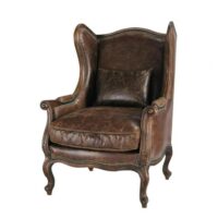 Fauteuil bergère en cuir marron Vintage Maisons du Monde