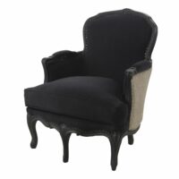 Fauteuil bergère en lin noir Montgomery Maisons du Monde