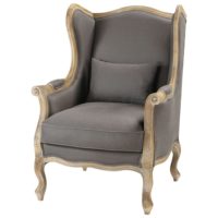 Fauteuil bergère en lin taupe grisé Manoir Maisons du Monde