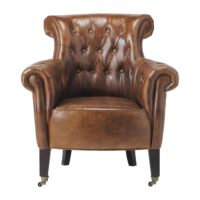 Fauteuil capitonné à roulettes en cuir marron James Maisons du Monde