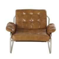 Fauteuil capitonné en cuir camel Gary Maisons du Monde