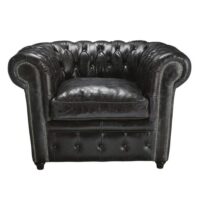 Fauteuil capitonné en cuir noir Chesterfield Maisons du Monde