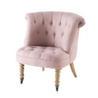 Fauteuil capitonné en lin lavé rose poudré Constantin Maisons du Monde