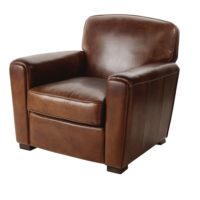 Fauteuil club en cuir marron effet vieilli Jared Maisons du Monde