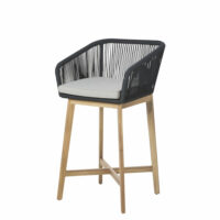 Fauteuil de bar de jardin en corde tressée anthracite et toile gris clair Costa Rica Maisons du Monde