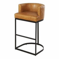 Fauteuil de bar en cuir camel et métal noir Requiem Maisons du Monde