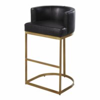 Fauteuil de bar en cuir noir et métal coloris laiton Requiem Maisons du Monde