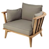 Fauteuil de jardin en acacia massif et coussins taupe Noumea Maisons du Monde