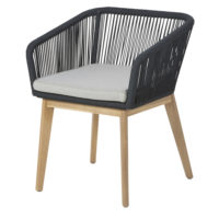 Fauteuil de jardin en corde tressée anthracite et toile gris clair Costa Rica Maisons du Monde