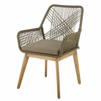 Fauteuil de jardin en corde tressée vert kaki et acacia massif Knock Maisons du Monde