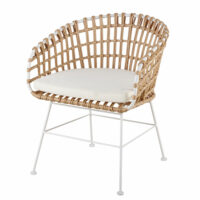 Fauteuil de jardin en résine imitation rotin et toile blanche Kanpur Maisons du Monde