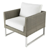 Fauteuil de jardin en résine tressée et tissu blanc Lodge Maisons du Monde