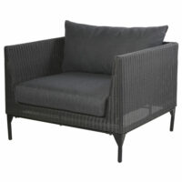 Fauteuil de jardin en résine tressée noire et toile anthracite Hyères Maisons du Monde