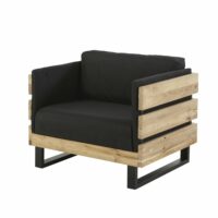 Fauteuil de jardin en teck massif recyclé et toile noire Agana Maisons du Monde