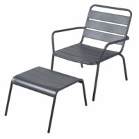 Fauteuil de jardin et repose-pieds en métal gris anthracite Batignolles Maisons du Monde