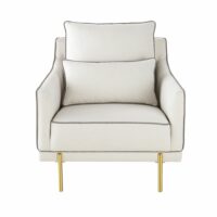 Fauteuil écru et gris pieds en métal coloris laiton Rachel Maisons du Monde