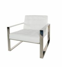 Fauteuil en cuir blanc pieds en métal chromé Niero Maisons du Monde